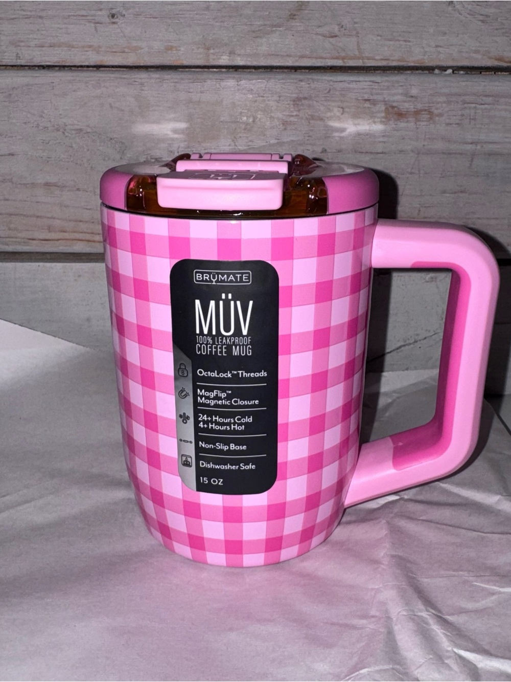 Brumate 15oz MUV Insulated Mug - Pink Gingham - New with Tags